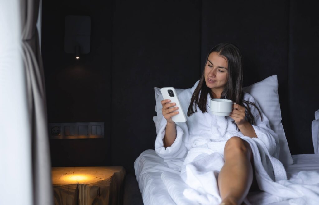 Woman following a calming night routine to reduce overthinking before bed.