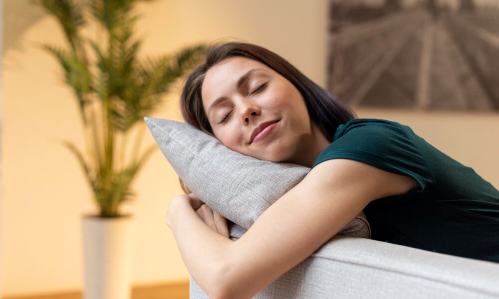 Peaceful person sleeping comfortably while the brain restores itself overnight for better mental health