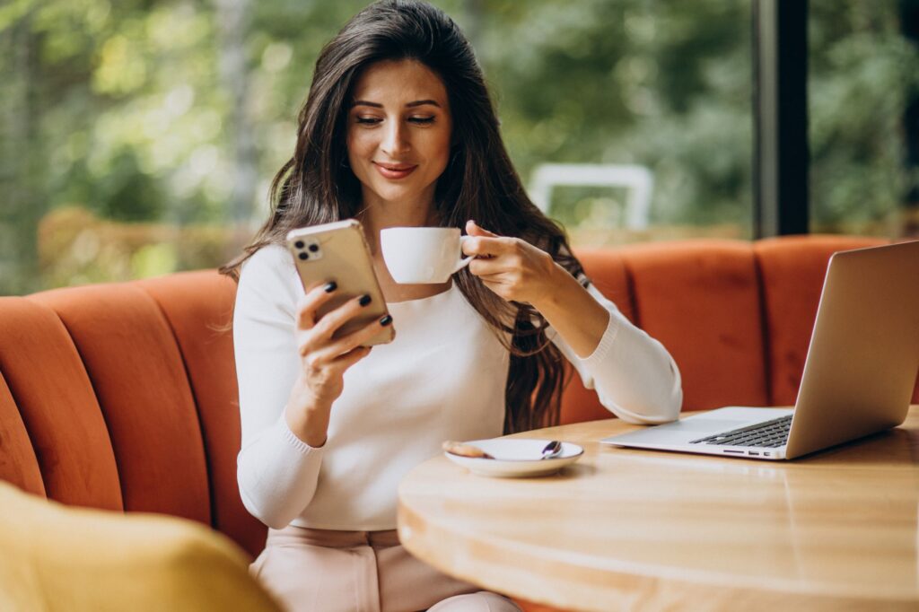 Woman using social media intentionally rather than automatically